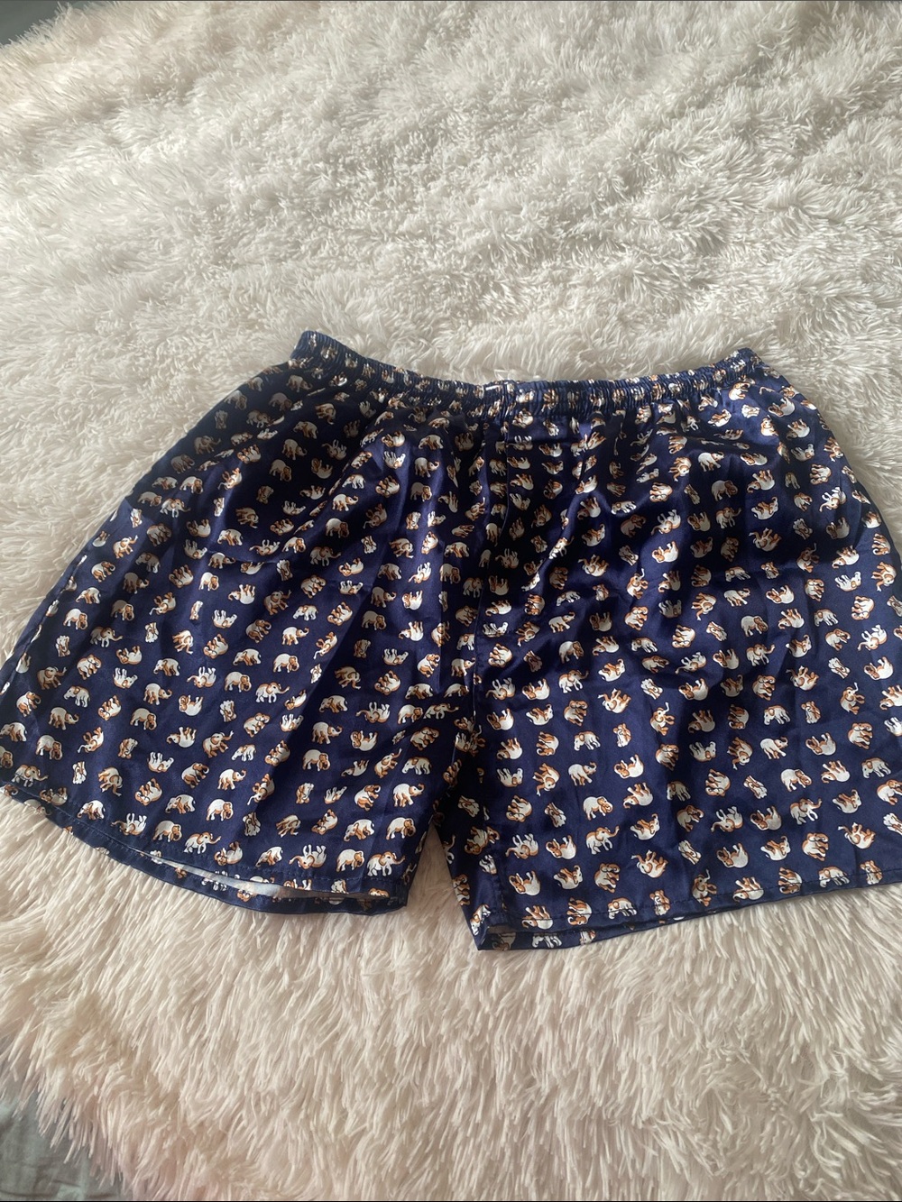 Prince -Navy Blue 100% Silk Shorts with Elephant Print